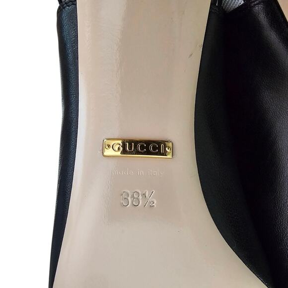 Gucci Sylvie Web Stripe Slingback Heel Pump Size 38.5 US 8.5 Black Leather - Picture 10 of 10